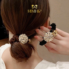 Dây Buộc Tóc HimHip Vải Nhún Chùm Hoa Giả Trai Đính Hạt Phale 3cm