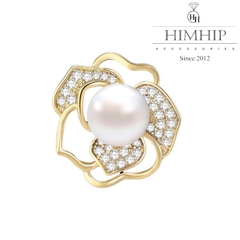 Pin Cài Áo HimHip Hoa Trà Nhụy Trai Sang Trọng HKCC Đính Phale 2*2cm