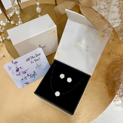 [Thiết kế] Set HimHip Choker Phale Đen 2ly & Khuyên Nụ Hoa Hồng Khảm Trai