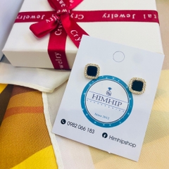 Khuyên Tai Nụ HimHip Mặt Đá Đen Viền Vàng Thanh Lịch HKCC Đính Phale 0,7->0.9cm