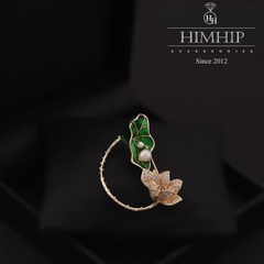 Trâm, Ghim Cài Áo HimHip Hoa Sen Mix Lá Sen Dịu Dàng HKCC Đính Phale 3*4cm