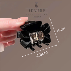 Kẹp Càng Cua HimHip Composite Nơ Vải Đính Phale Lấp Lánh 6 Răng 4x4.5cm
