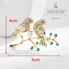 Trâm, Ghim Cài Áo HimHip Đôi Chim Uyên Ương Đậu Cành Đáng Yêu HKCC Đính Phale 4*5cm