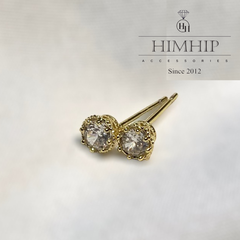 Khuyên Tai Nụ HimHip Mặt Tròn Nhỏ Viền Vàng Thanh Lịch HKCC Đính Phale - Vàng 0.5cm