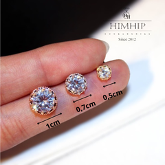 Khuyên Tai Nụ HimHip Mặt Tròn Nhỏ Viền Vàng Thanh Lịch HKCC Đính Phale - Vàng Hồng 1cm