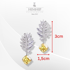Khuyên Tai Ngắn HimHip Mặt Hình Lông Vũ Sang Trọng HKCC Đính Phale 3x1.5cm