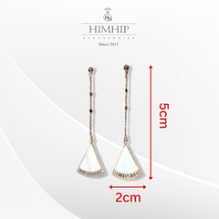 Khuyên Tai Dài HimHip Sợi Mảnh Phối Mặt Rẻ Quạt Sang Trọng HKCC Đính Phale, Khảm Trai 5x2cm