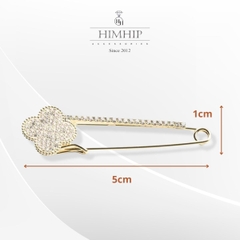 Trâm, Ghim Cài Kim Băng HimHip Hoa 4 Cánh May Mắn HKCC Đính Phale 1x5cm