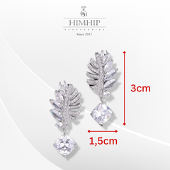 Khuyên Tai Ngắn HimHip Mặt Hình Lông Vũ Sang Trọng HKCC Đính Phale 3x1.5cm