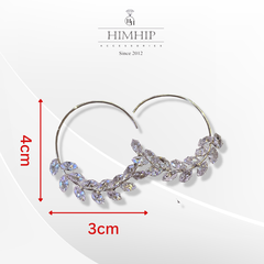 Khuyên Tai Móc Tròn HimHip Nguyệt Quế Sang Trọng HKCC Đính Phale 4x3cm