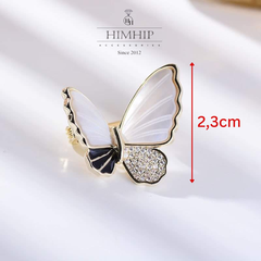 Trâm, Ghim Cài Áo HimHip Bướm Khảm Trai Đen Trắng Sang Trọng HKCC Đính Phale 2,3cm