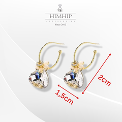Khuyên Tai Ngắn HimHip Hoa 5 Cánh Sang Trọng HKCC Đính Phale1.5x2cm