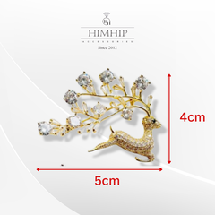 Trâm, Ghim Cài Áo HimHip Hươu Phối Cành Lá Độc Đáo HKCC Đính Phale 4*5 cm