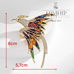 Trâm, Ghim Cài Áo HimHip Chim Phượng Đỏ Sang Trọng HKCC Đính Phale 5,7*6cm