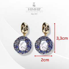 Khuyên Tai Ngắn HimHip Mặt Tròn Họa Tiết Cá Tính HKCC Đính Phale, KhảmTrai 3.3x2cm