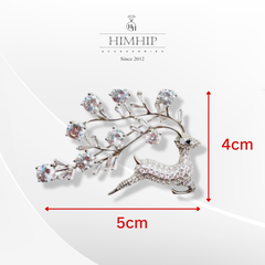 Trâm, Ghim Cài Áo HimHip Hươu Phối Cành Lá Độc Đáo HKCC Đính Phale 4*5 cm