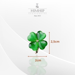 Pin Cài Tự Hít HimHip Cỏ 4 Lá Nhỏ May Mắn HKCC Đính Đá 2x2.5cm