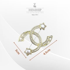 Trâm, Ghim Cài Áo HimHip Chữ X Ngôi Sao Khảm Trai Sang Trọng HKCC Đính Phale 4.5x3cm
