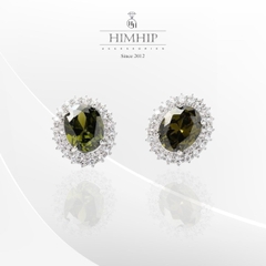 Khuyên Tai Nụ HimHip Hình Oval Xanh Cổ Điển HKCC Đính Phale 1.8x1.5cm