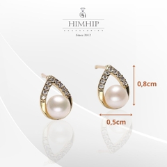 Khuyên Tai Nụ HimHip Giọt Nước Phale Sang Trọng HKCC Đính Phale, Trai Thật 0.5x0.8cm