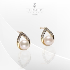 Khuyên Tai Nụ HimHip Giọt Nước Phale Sang Trọng HKCC Đính Phale, Trai Thật 0.5x0.8cm