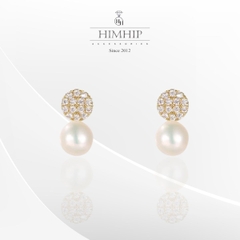 Khuyên Tai Nụ HimHip Mặt Tròn Nhỏ Thanh Lịch HKCC Đính Phale Tròn 0.5cm, Ngọc Trai Thật 0.5cm