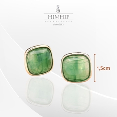 Khuyên Tai Nụ HimHip Mặt Vuông Đá Vân Xanh Sang Trọng HKCC Đính Đá 1.5cm