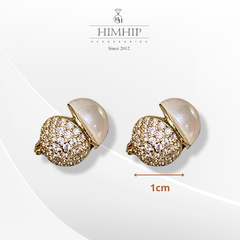 Khuyên Tai Nụ HimHip 2 Mặt Sang Trọng HKCC Đính Phale, Ngọc Trai 1*1cm
