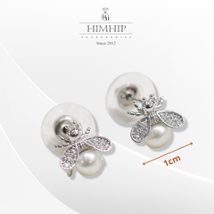 Khuyên Tai Nụ HimHip Ong Nhỏ Sang Trọng HKCC Đính Phale, Ngọc Trai 1cm