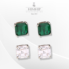 Khuyên Tai Nụ HimHip Mặt Vuông Đá Sang Trọng HKCC Đính Phale 0.8cm