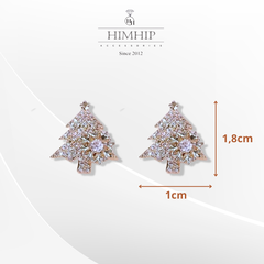 [Noel] Khuyên Tai Nụ HimHip Cây Thông Nhỏ & Bông Tuyết Xoay Vòng 0.8cm Thanh Lịch HKCC Đính Phale 1.8x1cm