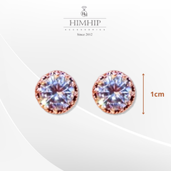 Khuyên Tai Nụ HimHip Mặt Tròn Nhỏ Viền Vàng Thanh Lịch HKCC Đính Phale - Vàng Hồng 1cm