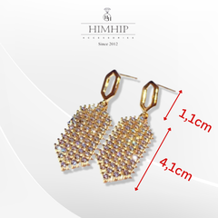 Khuyên Tai Ngắn HimHip Mặt Lục Giác Sang Trọng HKCC Đính Phale 4.1x1.1cm