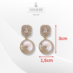 Khuyên Tai Ngắn HimHip Mặt Phale Vuông Sang Trọng HKCC Mix Hạt Giả Trai 1.5x3cm