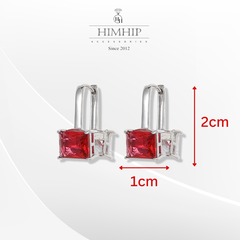 Khuyên Tai Ngắn HimHip Mặt Đá Vuông Sang Trọng HKCC Đính Phale 1x2cm
