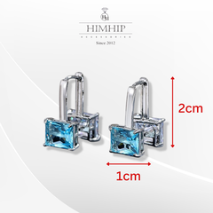 Khuyên Tai Ngắn HimHip Mặt Đá Vuông Sang Trọng HKCC Đính Phale 1x2cm