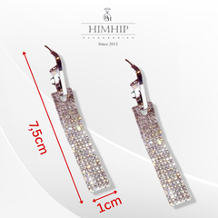 Khuyên Tai Dài HimHip Dải Phale Chữ Nhật Lấp Lánh HKCC Đính Phale 7.5x1cm - Trắng