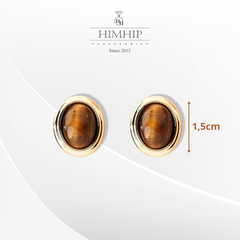 Khuyên Tai Nụ HimHip Mặt Đá Nâu Viền Vàng Sang Trọng HKCC Đính Đá 1.5x1.5cm