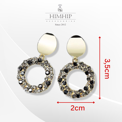 Khuyên Tai Ngắn HimHip Hình Tròn Thanh Lịch HKCC Đính Phale 2x3.5cm