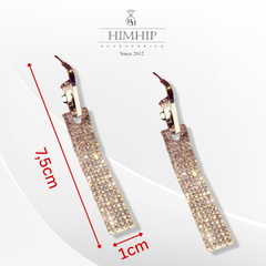 Khuyên Tai Dài HimHip Dải Phale Chữ Nhật Lấp Lánh HKCC Đính Phale 7.5x1cm - Vàng