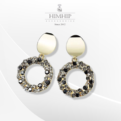Khuyên Tai Ngắn HimHip Hình Tròn Thanh Lịch HKCC Đính Phale 2x3.5cm