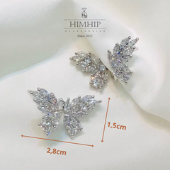 Khuyên Tai Nụ HimHip Bươm Bướm Trắng Sang Trọng HKCC Đính Phale 2.8x1.5cm