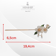 Trâm Cài Tóc HimHip HKCC Hoa Trà Phale Nụ Trai Thật Cao Cấp 19.4x6.5cm Kèm Hộp Phụ Kiện Áo Dài