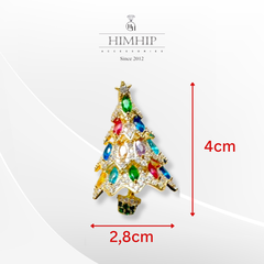 Trâm, Ghim Cài Áo HimHip Cây Thông Noel Sang Trọng HKCC Mix Đá Phale Nhiều Màu 2,8*4cm