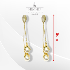 Khuyên Tai Dài HimHip Sợi Mảnh Hạt Tròn Quý Phái HKCC Mix Hạt Giả Trai 6cm