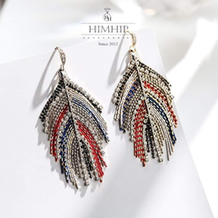 Khuyên Tai Bản To HimHip Mặt Lá Bohemian Sang Trọng HKCC Đính Phale 3x6cm