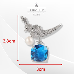 Trâm, Ghim Cài Áo HimHip Chim Bạc Sang Trọng HKCC Đính Phale 3*3,8cm