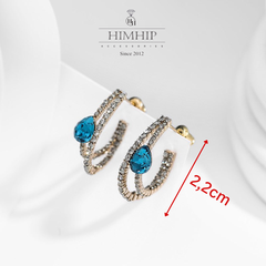 Khuyên Tai Ngắn HimHip Giọt Nước Kép Thanh Lịch HKCC Đính Phale 2.2cm