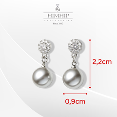 Khuyên Tai Ngắn HimHip Dáng Thả Sang Trọng HKCC Đính Phale, Tinh Thể Ngọc Trai 0.9x2.2cm