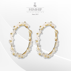 Khuyên Tai Móc Tròn HimHip Kết Hoa Nhỏ Quý Phái HKCC Mix Đá 4.5cm